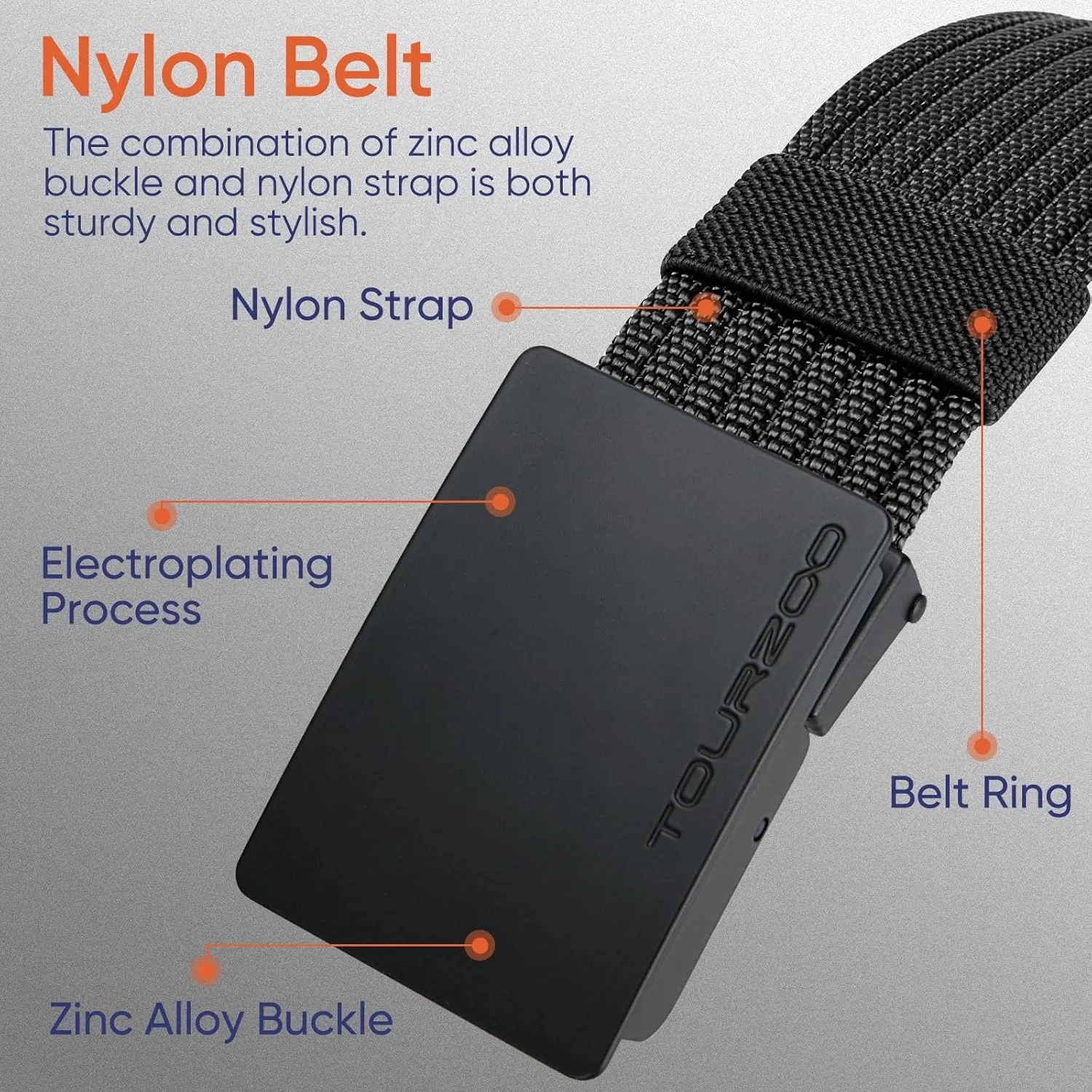 Nylon Military Tactical Belts for Men 1.5" No Holes Adjustable Webbing Canvas Belt for Hiking, Casual & Outdoor