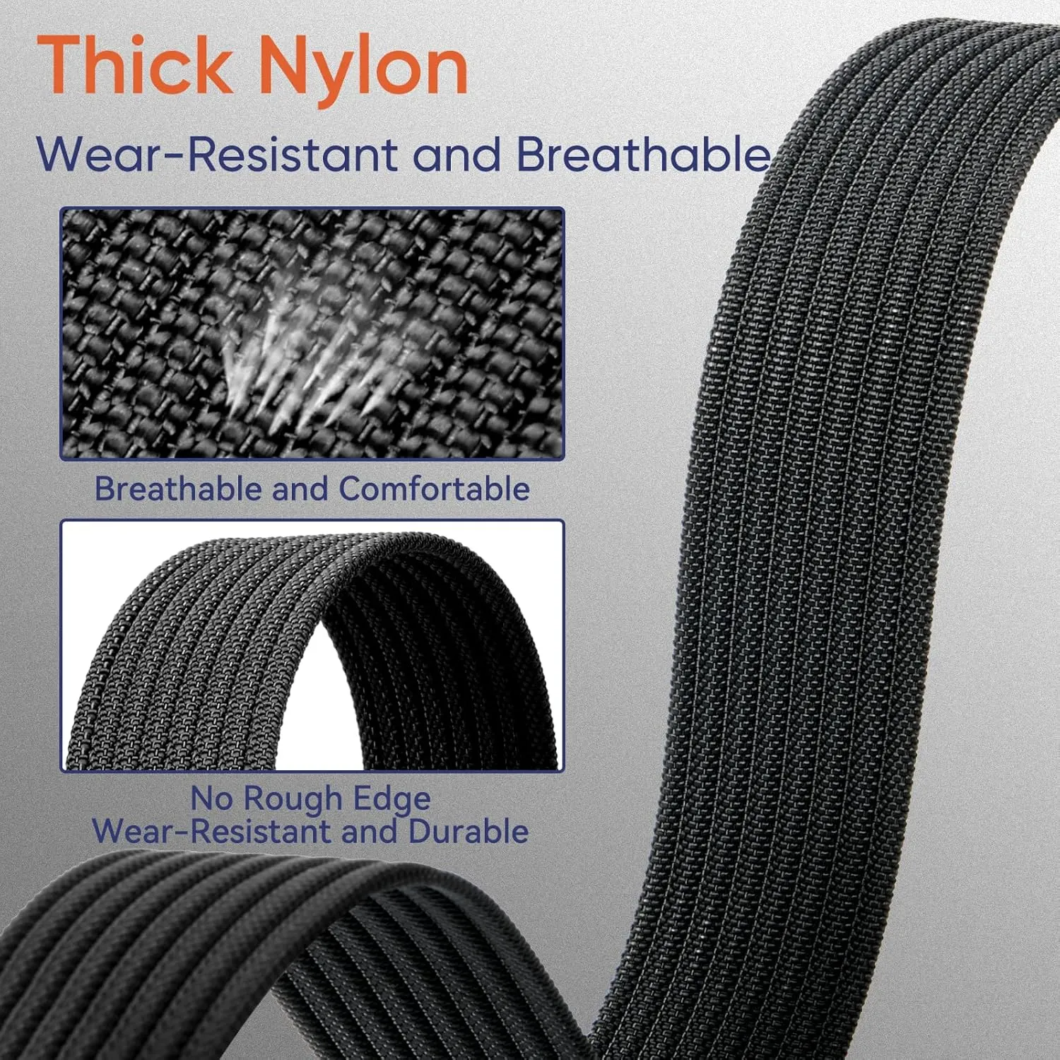 Nylon Military Tactical Belts for Men 1.5" No Holes Adjustable Webbing Canvas Belt for Hiking, Casual & Outdoor
