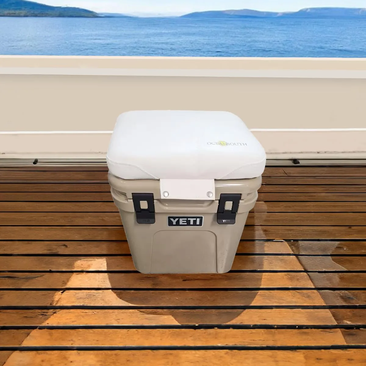 Oceansouth Seat Cushions for Yeti Coolers (Press Stud Fittings) (White, YETI 65) Camping yeti seat Cushion Handle Beach Chair ice Box chests and Coolers Foam Cooler Boat Seats