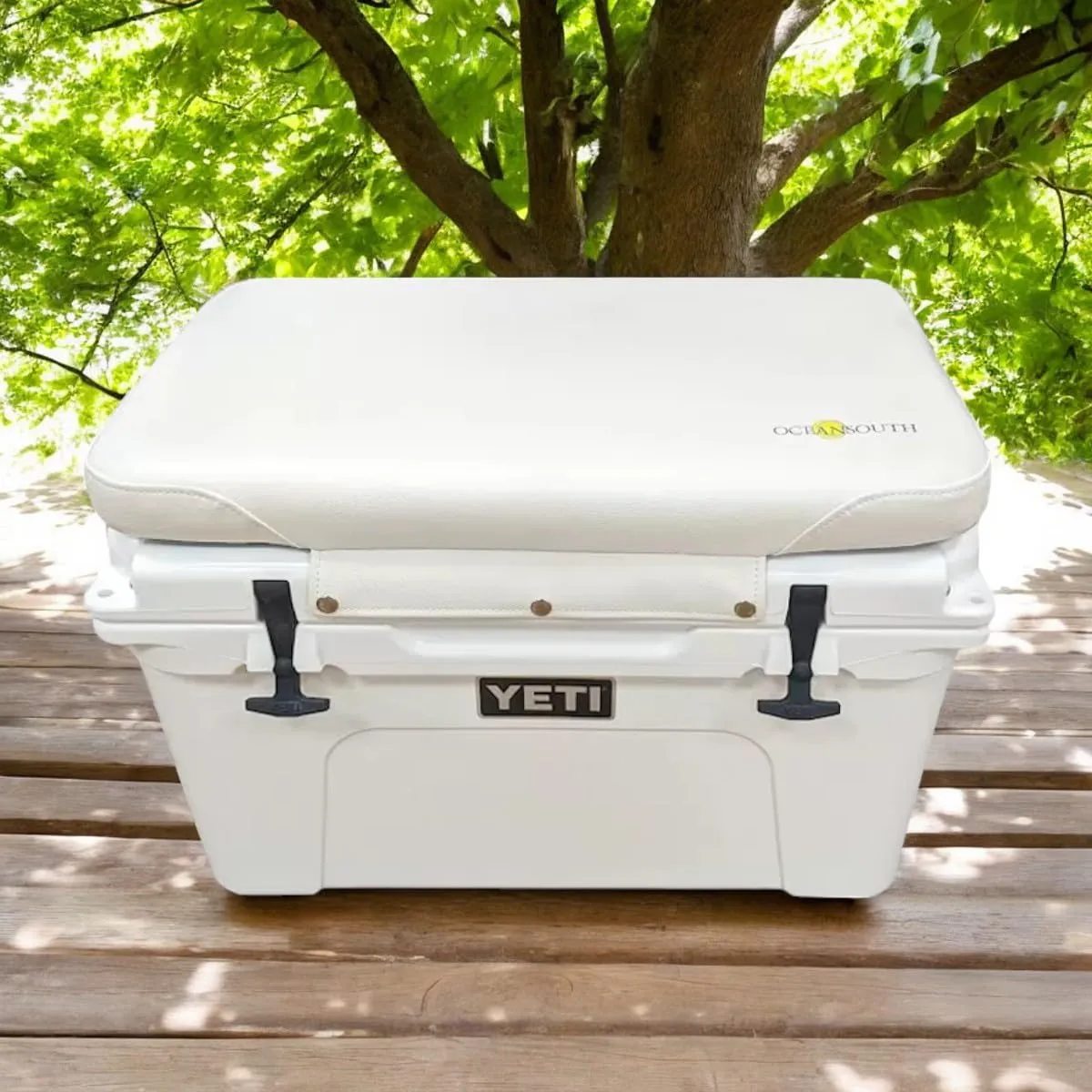 Oceansouth Seat Cushions for Yeti Coolers (Press Stud Fittings) (White, YETI 65) Camping yeti seat Cushion Handle Beach Chair ice Box chests and Coolers Foam Cooler Boat Seats