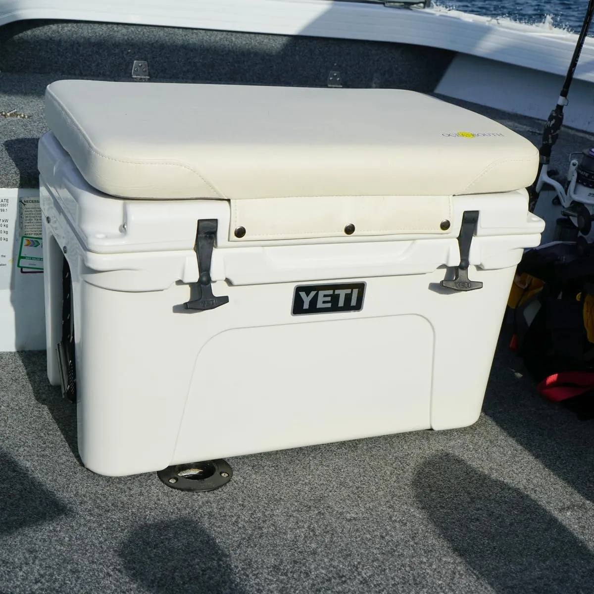 Oceansouth Seat Cushions for Yeti Coolers (Press Stud Fittings) (White, YETI 65) Camping yeti seat Cushion Handle Beach Chair ice Box chests and Coolers Foam Cooler Boat Seats