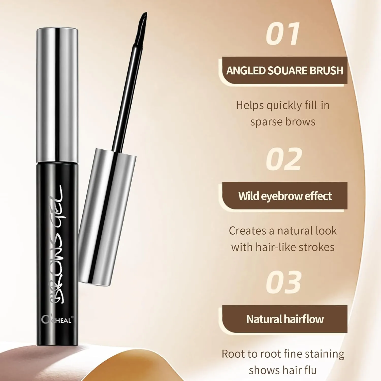 O'CHEAL Eyebrow Gel Peel Off Tint, Natural Long-Lasting Waterproof Sweatproof Brow Tattoo Gel for Women, Create Fuller & Defined Brows Color, Complete 3 Days Eyebrow Makeup in 20 Minutes (Grey)