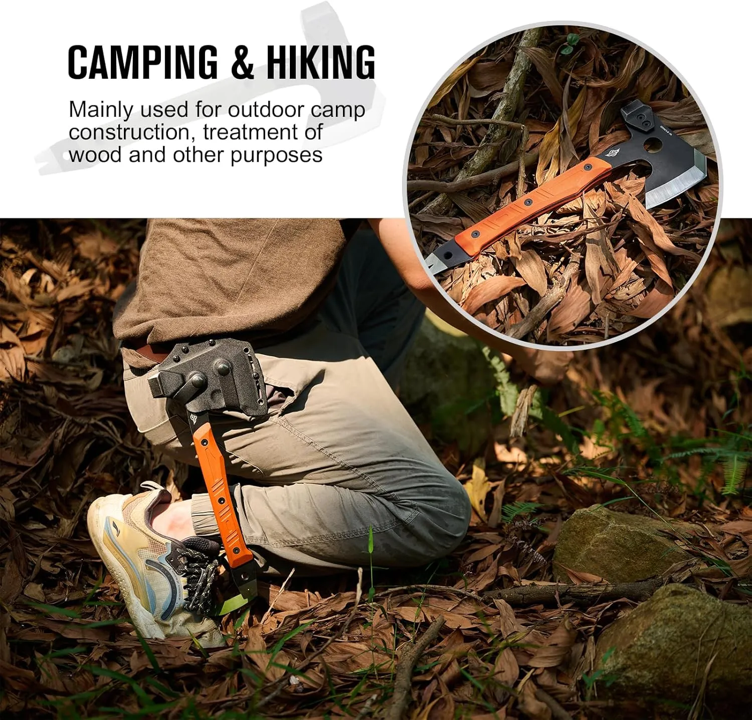 OKNIFE Otacle A1 Survival Hatchet & Camping Axe, 4 in 1 Full Tang Tactical Axe, G10 Non-Slip Grip Tomahawk with Durable Kydex Sheath