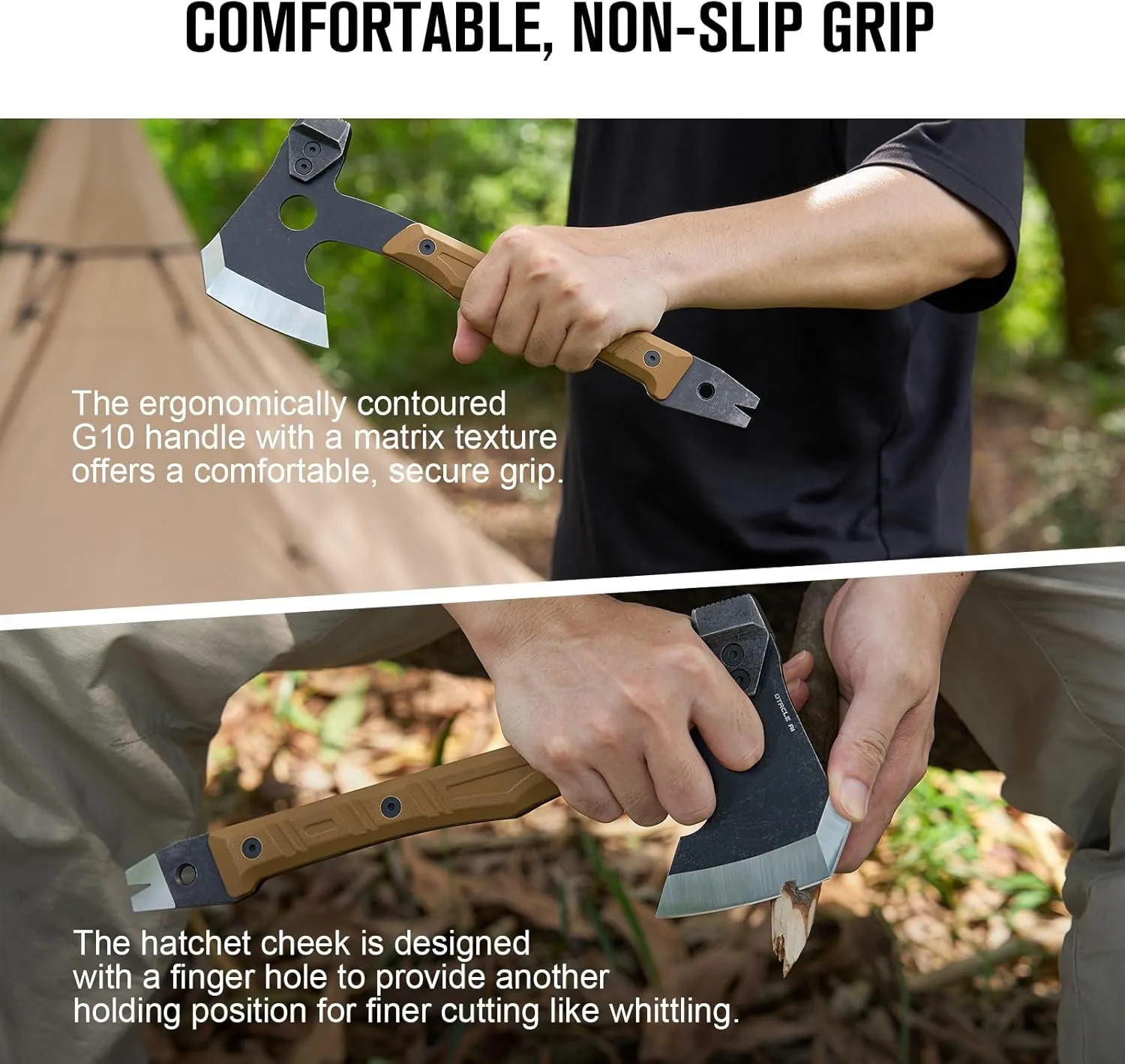 OKNIFE Otacle A1 Survival Hatchet & Camping Axe, 4 in 1 Full Tang Tactical Axe, G10 Non-Slip Grip Tomahawk with Durable Kydex Sheath