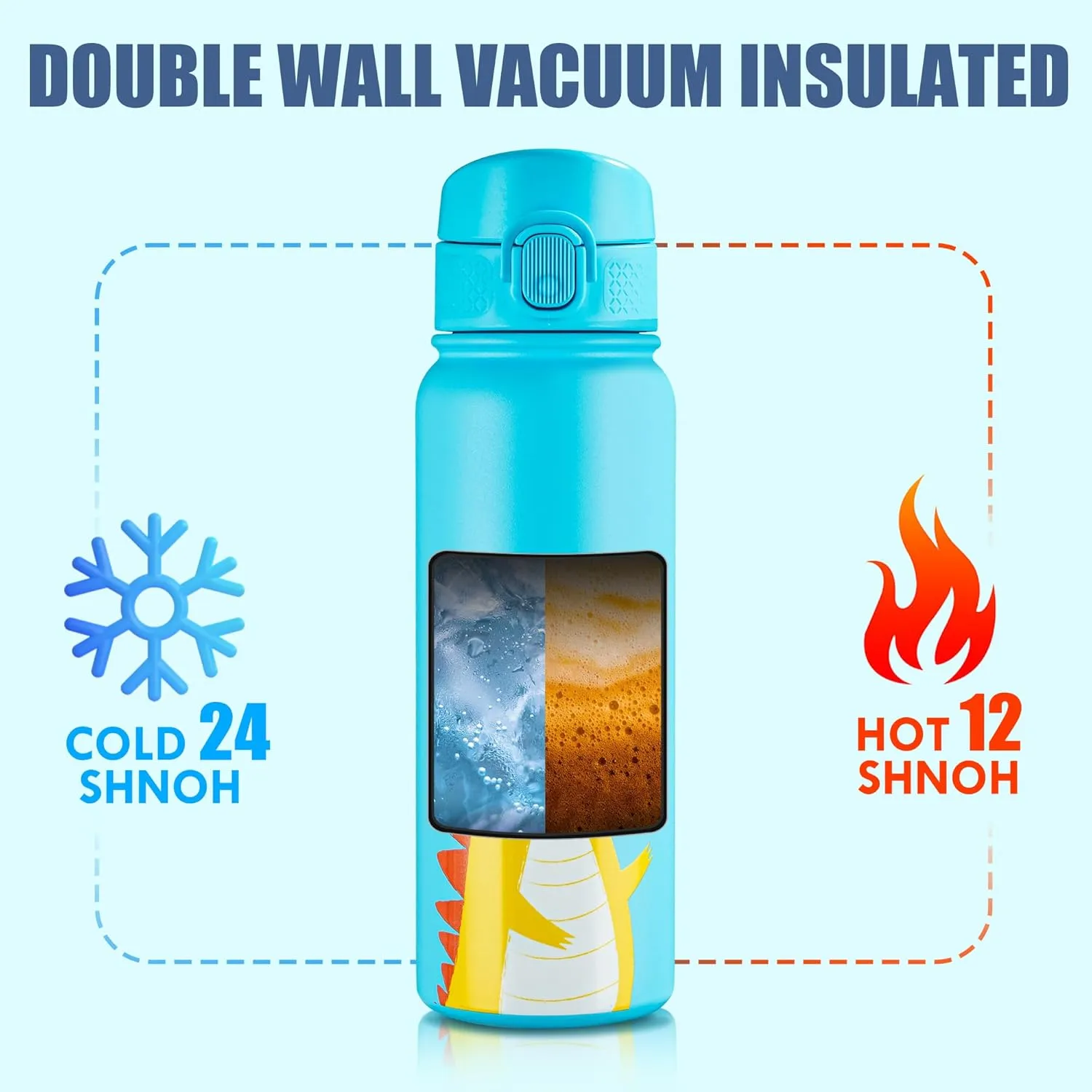 OLDLEY 20 Oz Insulated Stainless Steel Water Bottle For Kids, With Straws Leak-proof, Kids Water Bottles For School Boys Girls,Dinosaur