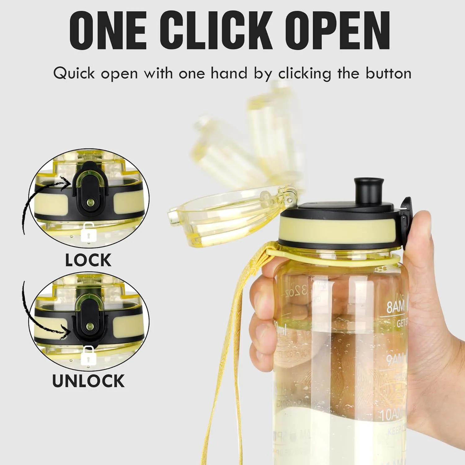 OLDLEY Water Bottle, 32oz Motivational Sports Water Bottle with Time Marker - Times to Drink - Tritan, BPA Free, Wide Mouth Leakproof, Clear Star (1 Bottle)