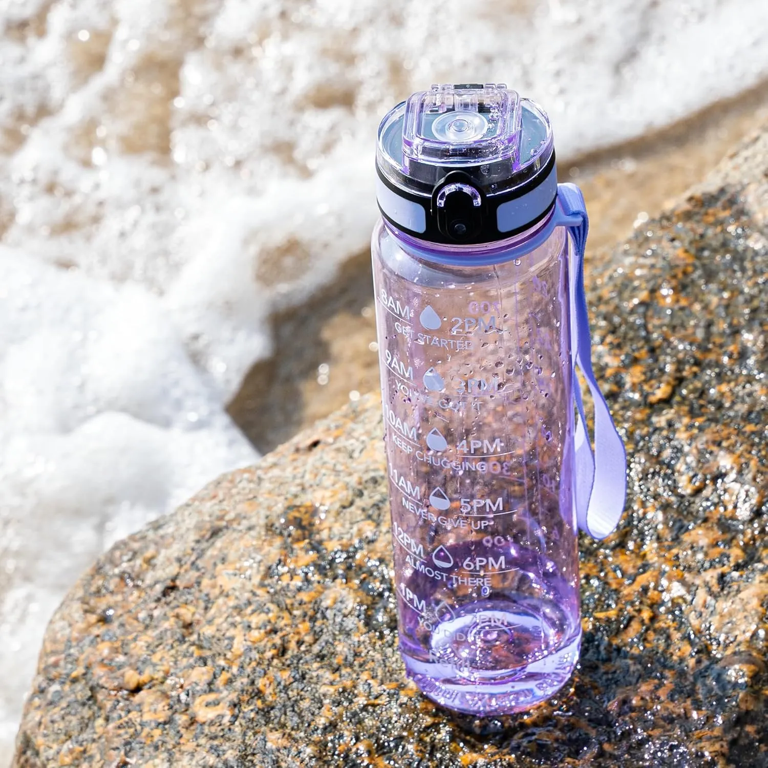 OLDLEY Water Bottle, 32oz Motivational Sports Water Bottle with Time Marker - Times to Drink - Tritan, BPA Free, Wide Mouth Leakproof,Amethyst (1 Bottle)