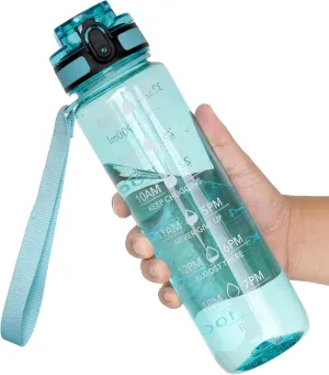 OLDLEY Water Bottle, 32oz Motivational Sports Water Bottle with Time Marker - Times to Drink - Tritan, BPA Free, Wide Mouth Leakproof,Surfer (1 Bottle)