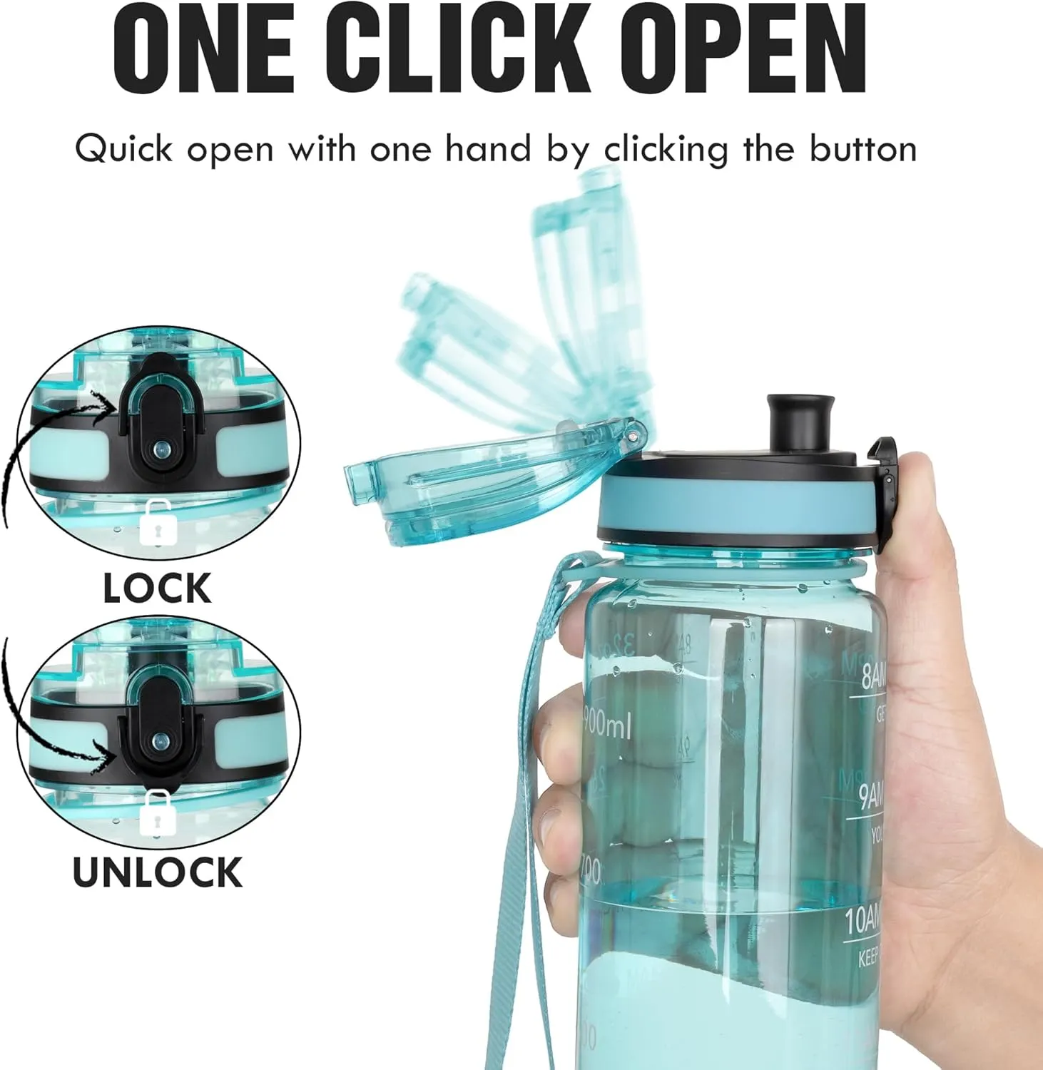 OLDLEY Water Bottle, 32oz Motivational Sports Water Bottle with Time Marker - Times to Drink - Tritan, BPA Free, Wide Mouth Leakproof,Surfer (1 Bottle)