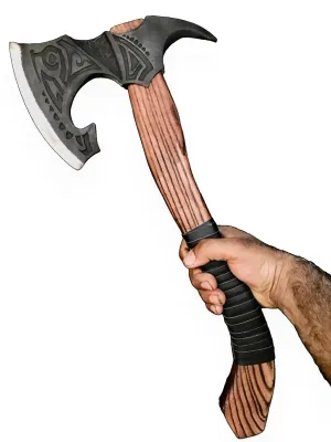 [OLDZ CRAFTZ] 22”Two Handed Large Berserker Axe,Real Large Norse Axe,Scandinavian Style Viking Axe Double Headed ax, Functional Viking ax, History of Viking and Norse Mythology (Fully Forged Axe)