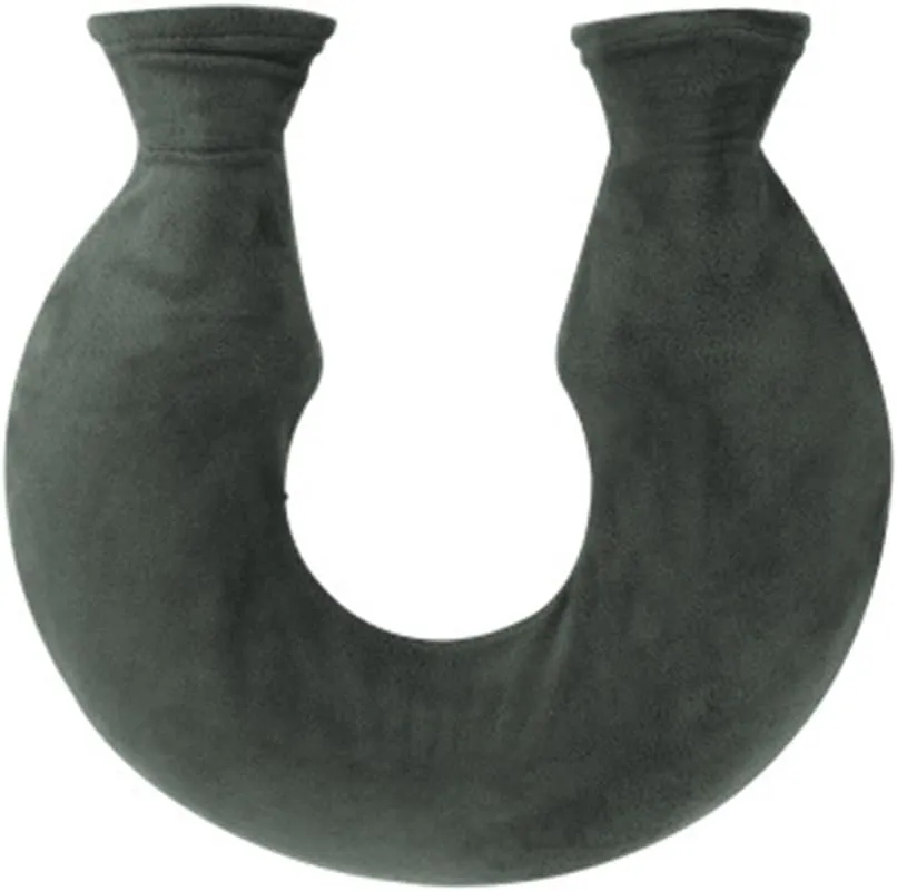 OLizee® 1.6L U-Shaped Neck PVC Odour Free Hot Water Bag with Fleece Cover and Clamp(Grey)