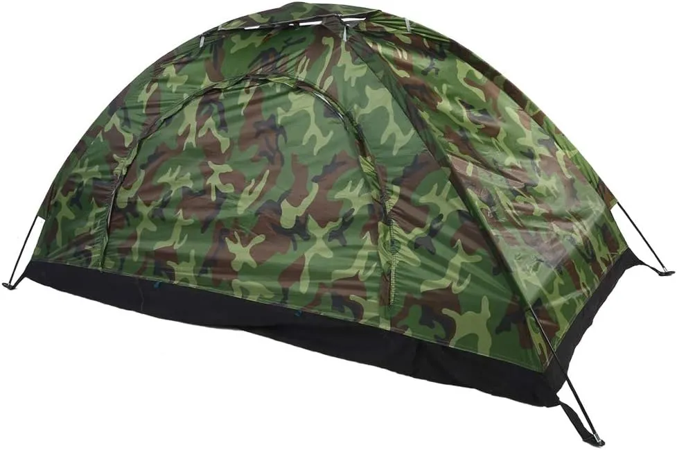 One Person Outdoor Tent, Waterproof Camouflage Portable Tent for Camping Hiking Bicycle and Spare Parts, Camo Tent Tarps for Outdoor Adventure, AntiUV Outdoor Camouflage Tent Light Beach Fishing Tent