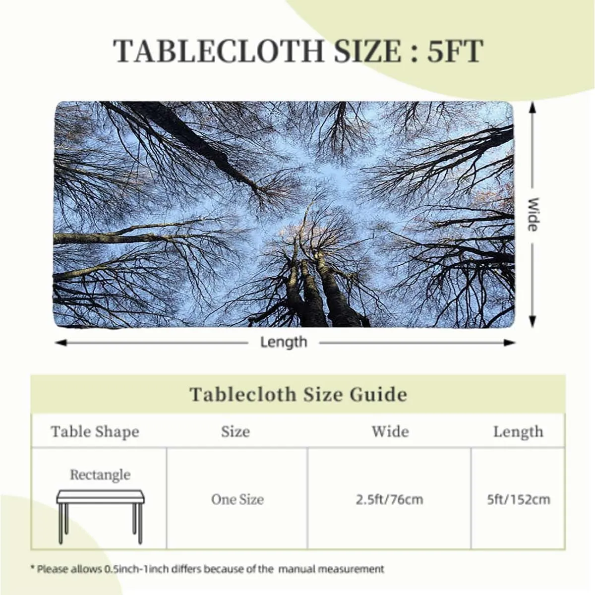 OOzie Blue Brown Rectangle Tables Decor Branches to Sky with Clouds Wide Pastoral Tablecloth ?Suitable for Camping Party and Picnic Forest Fits up 5 Foot Tables
