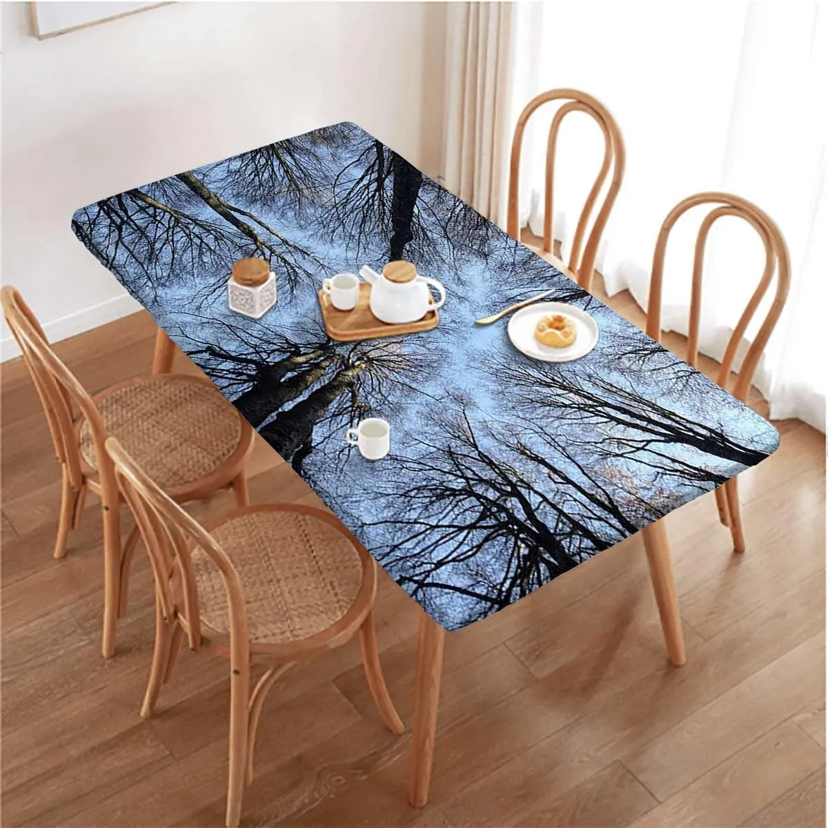 OOzie Blue Brown Rectangle Tables Decor Branches to Sky with Clouds Wide Pastoral Tablecloth ?Suitable for Camping Party and Picnic Forest Fits up 5 Foot Tables