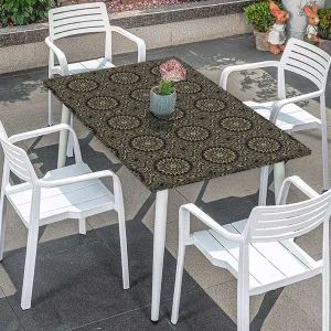 OOzie Gold Black Rectangle Elastic Fitted Tablecloth Kaleidoscopic Universe Balance Elastic Oilproof Waterproof Tablecloth Gold Mandala Fits up 4 Foot Tables