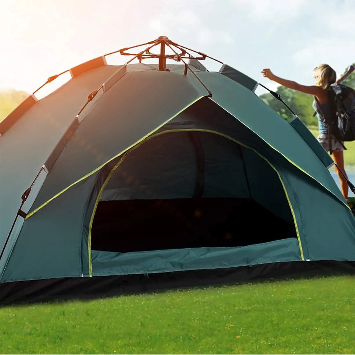 Outdoor Camping Tent Family Waterproof Camping Tents Easy Setup with Moisture-Proof pad Tent Sun Shade 2/3／4 Person