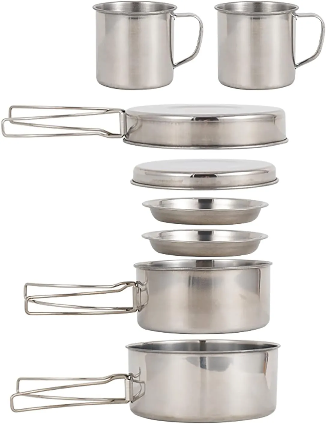 Outdoor Cooking Equipment Camping Cookware Mess Kit 8PCS Stainless Steel Cooking Pot and Pan Set with Plates Cups for Outdoor Camping Hiking Backpacking