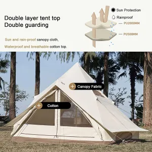 Outdoor Cotton Canvas Tent, Luxury Yurt Tents, Large Tents with Sturdy Center & Door Pole and Space for 5~6 Person All 4 Season Camping Yurt Style Tent