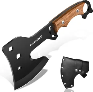 Outdoor Hatchet, Full Tang, Walnut Wood Handle Axe, for Outdoor Using Camping Survival Hiking, Leather Sheath Included