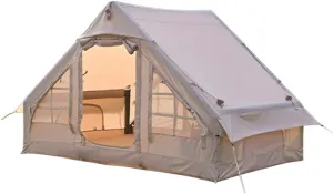 Outdoor Inflatable Camping Tent with Pump,3-4 Person Glamping Tents,Easy Setup 4 Season Waterproof Windproof House for Fishing,Camping Hiking