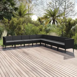 Outdoor Patio Furniture,9 Piece Patio Lounge Set with Cushions Poly Rattan BlackDesigned for Camping, Resting, Outdoors.