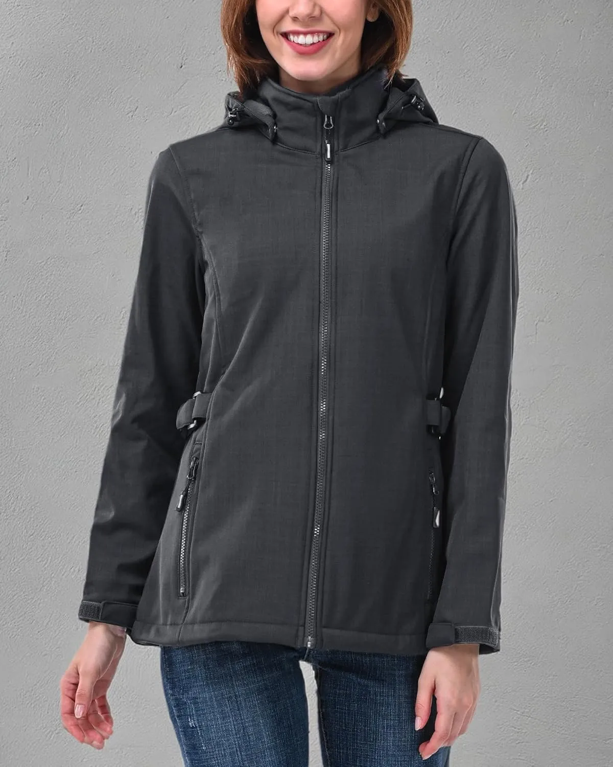 Outdoor Ventures Women's Softshell Jacket with Removable Hood, Insulated Windbreaker Waterproof Warm Fleece Lined Coat