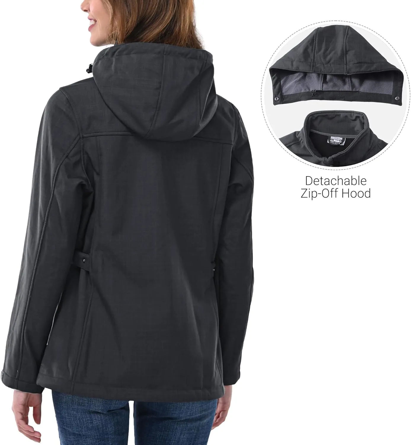 Outdoor Ventures Women's Softshell Jacket with Removable Hood, Insulated Windbreaker Waterproof Warm Fleece Lined Coat