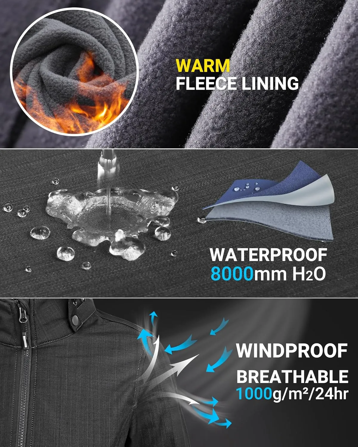 Outdoor Ventures Women's Softshell Jacket with Removable Hood, Insulated Windbreaker Waterproof Warm Fleece Lined Coat