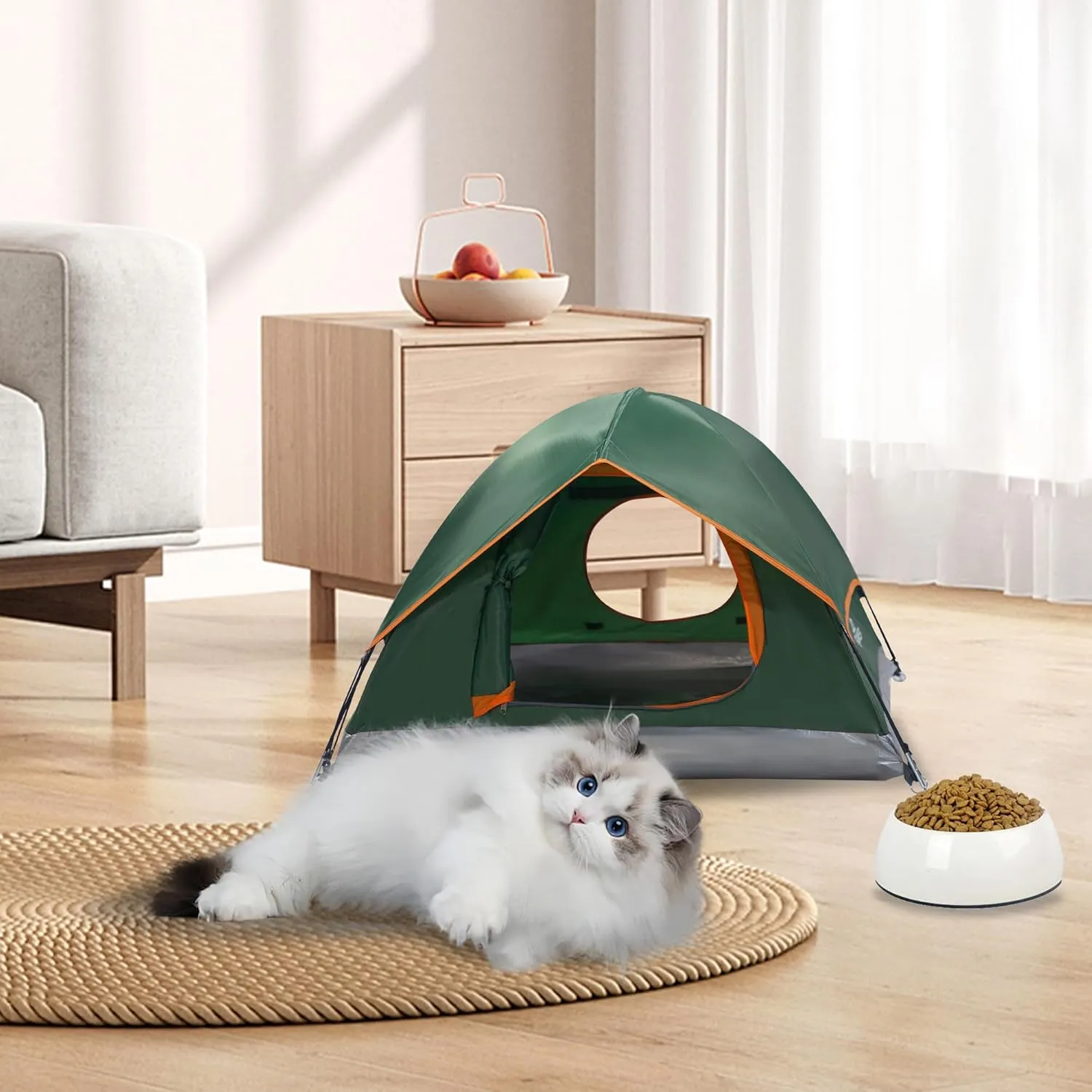Outdoor Waterproof Pet Camping Tent, Cave Bed for Indoor Cats and Small Dogs, Portable Cat House Dog House, 39.3x39.3x23.6'', Green, L.