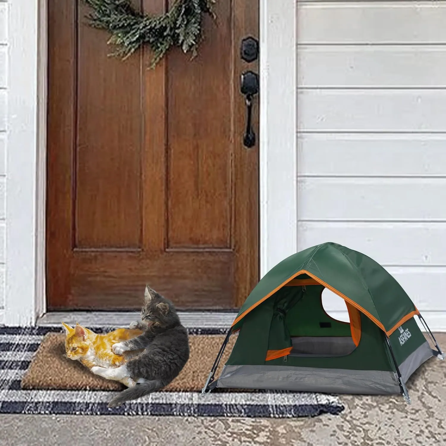 Outdoor Waterproof Pet Camping Tent, Cave Bed for Indoor Cats and Small Dogs, Portable Cat House Dog House, 39.3x39.3x23.6'', Green, L.