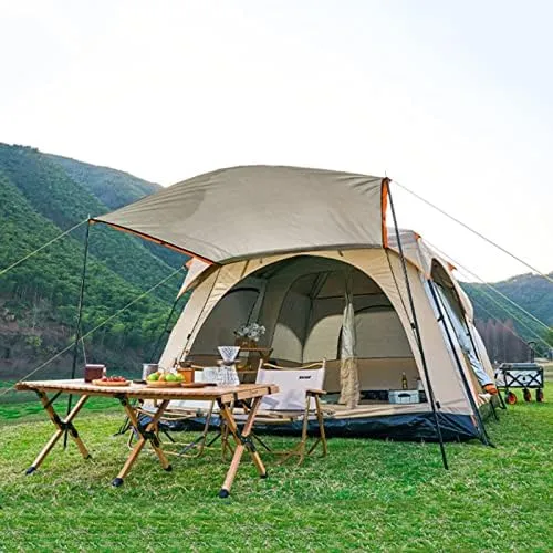 Outdoor Yurt Tent 5-8 Person Large Family Camping Tents for Festival, Hiking with Living Room and Separate Rooms 4 Season Tents Big Family Shelter Waterproof Tent (Orange 380 * 260 * 1