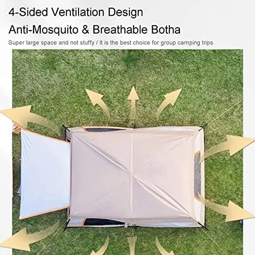 Outdoor Yurt Tent 5-8 Person Large Family Camping Tents for Festival, Hiking with Living Room and Separate Rooms 4 Season Tents Big Family Shelter Waterproof Tent (Orange 380 * 260 * 1