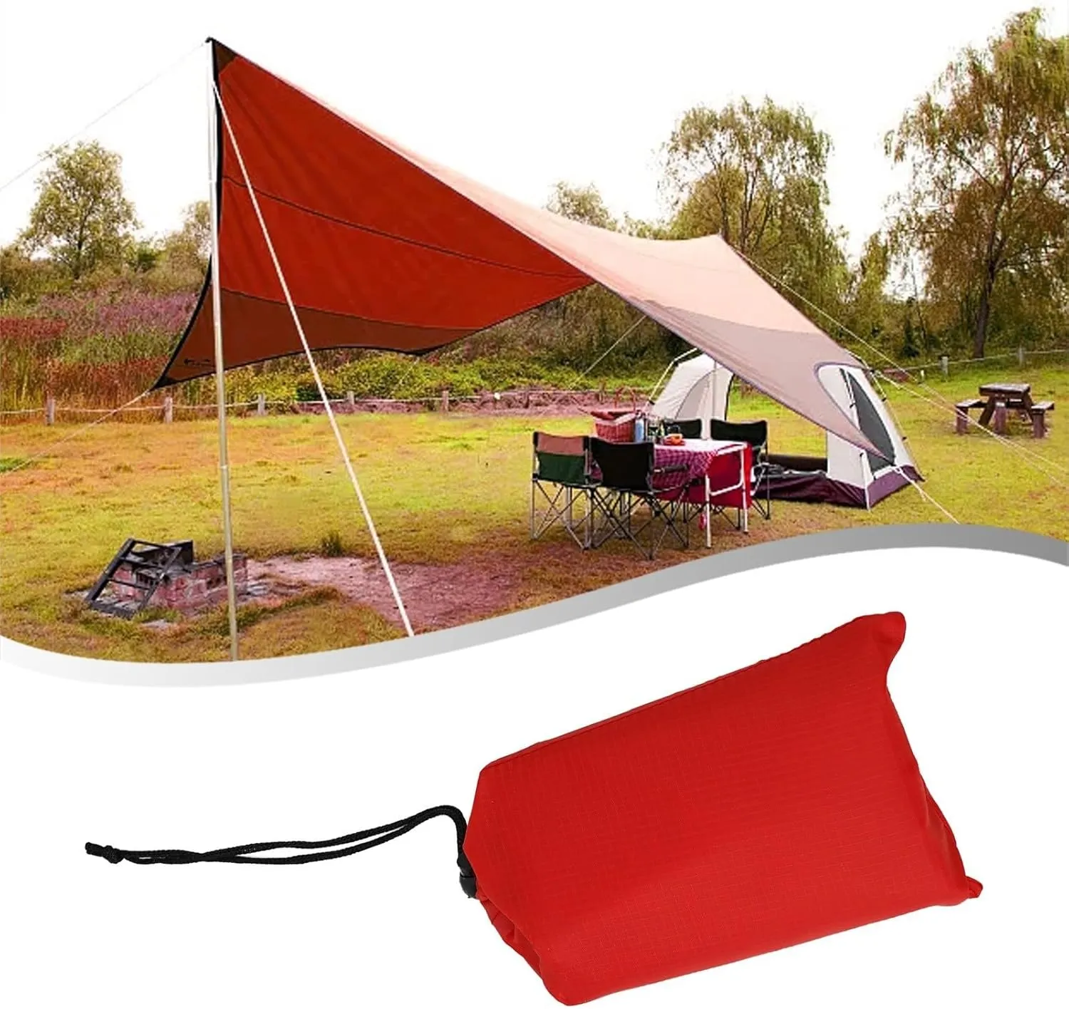 Outside Camping Rain Tarp, Waterproof Portable Tarp Shelter Rain Tarp Sun Shade Shelter for Outdoor Adventures(Red 140x200CM)