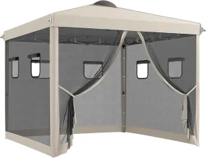 Outsunny 10' x 10' Pop Up Canopy Tent with Netting, Instant Screen House Room, UV-Resistant Sun Shelter, Height Adjustable with Windows, and Carry Bag for Outdoor, Garden, Patio