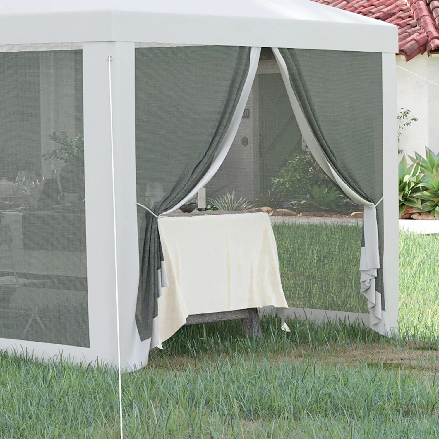Outsunny 10' X 28' Party Tent Outdoor Canopy Garden Sun Shade With 8 Mosquito Mesh Netting And Zippe|Outsunny Tente De Reception 10' X 28' Gazebo Avec 8 Filets A Mailles, Blanc