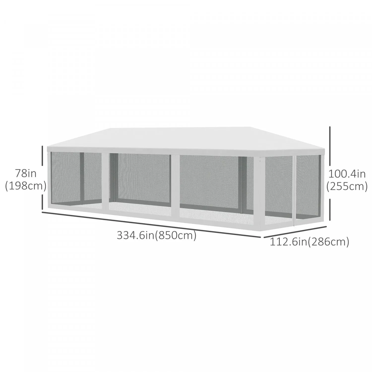 Outsunny 10' X 28' Party Tent Outdoor Canopy Garden Sun Shade With 8 Mosquito Mesh Netting And Zippe|Outsunny Tente De Reception 10' X 28' Gazebo Avec 8 Filets A Mailles, Blanc