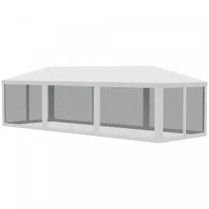 Outsunny 10' X 28' Party Tent Outdoor Canopy Garden Sun Shade With 8 Mosquito Mesh Netting And Zippe|Outsunny Tente De Reception 10' X 28' Gazebo Avec 8 Filets A Mailles, Blanc