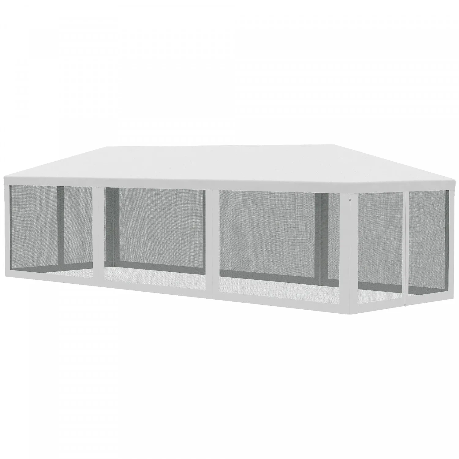 Outsunny 10' X 28' Party Tent Outdoor Canopy Garden Sun Shade With 8 Mosquito Mesh Netting And Zippe|Outsunny Tente De Reception 10' X 28' Gazebo Avec 8 Filets A Mailles, Blanc