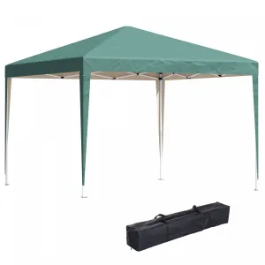 Outsunny 10x10ft Folding Pop Up Tent Outdoor Gazebo Canopy With Carrying Bag, Green|Outsunny 10x10ft Tente Escamotable Pliante D'exterieur Avec Auvent De Gazebo Avec Sac De Transport,