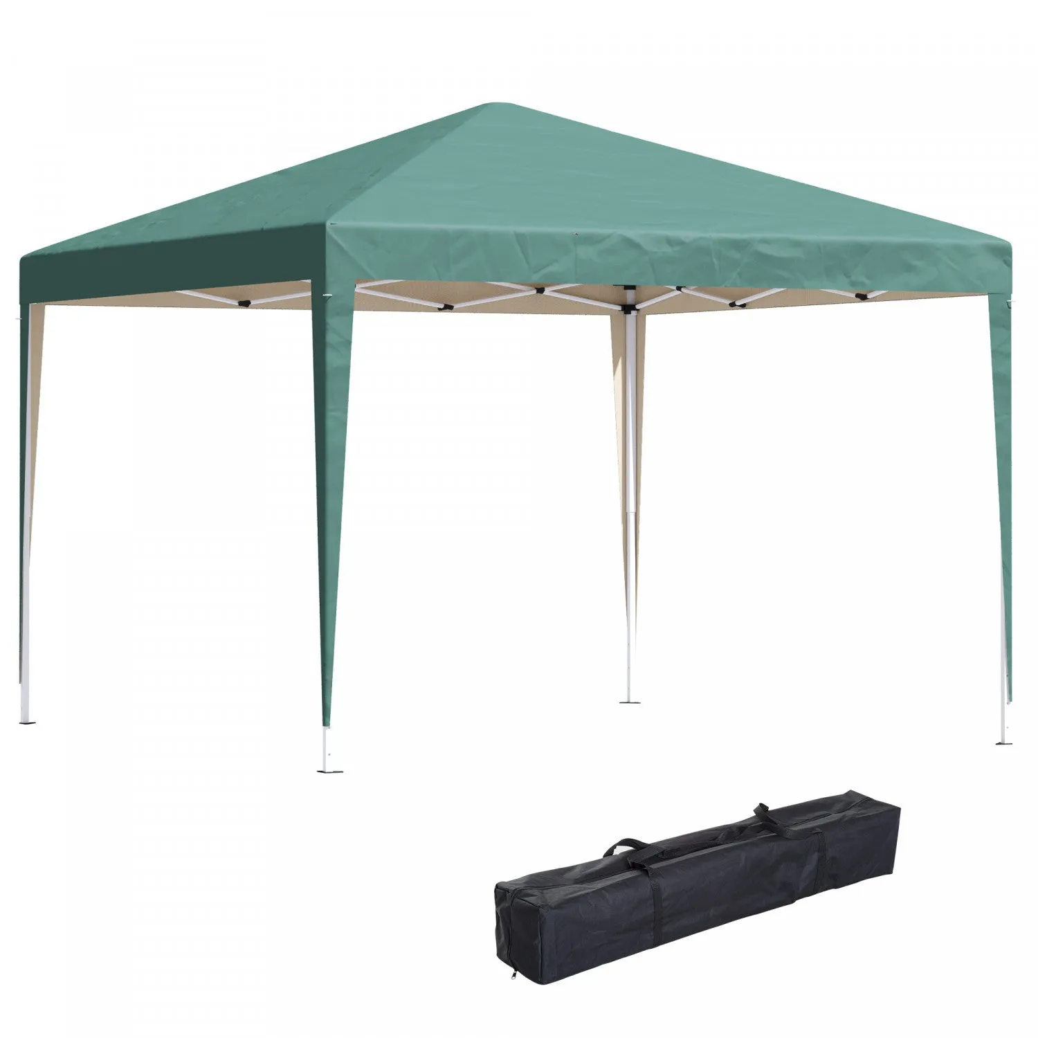 Outsunny 10x10ft Folding Pop Up Tent Outdoor Gazebo Canopy With Carrying Bag, Green|Outsunny 10x10ft Tente Escamotable Pliante D'exterieur Avec Auvent De Gazebo Avec Sac De Transport,