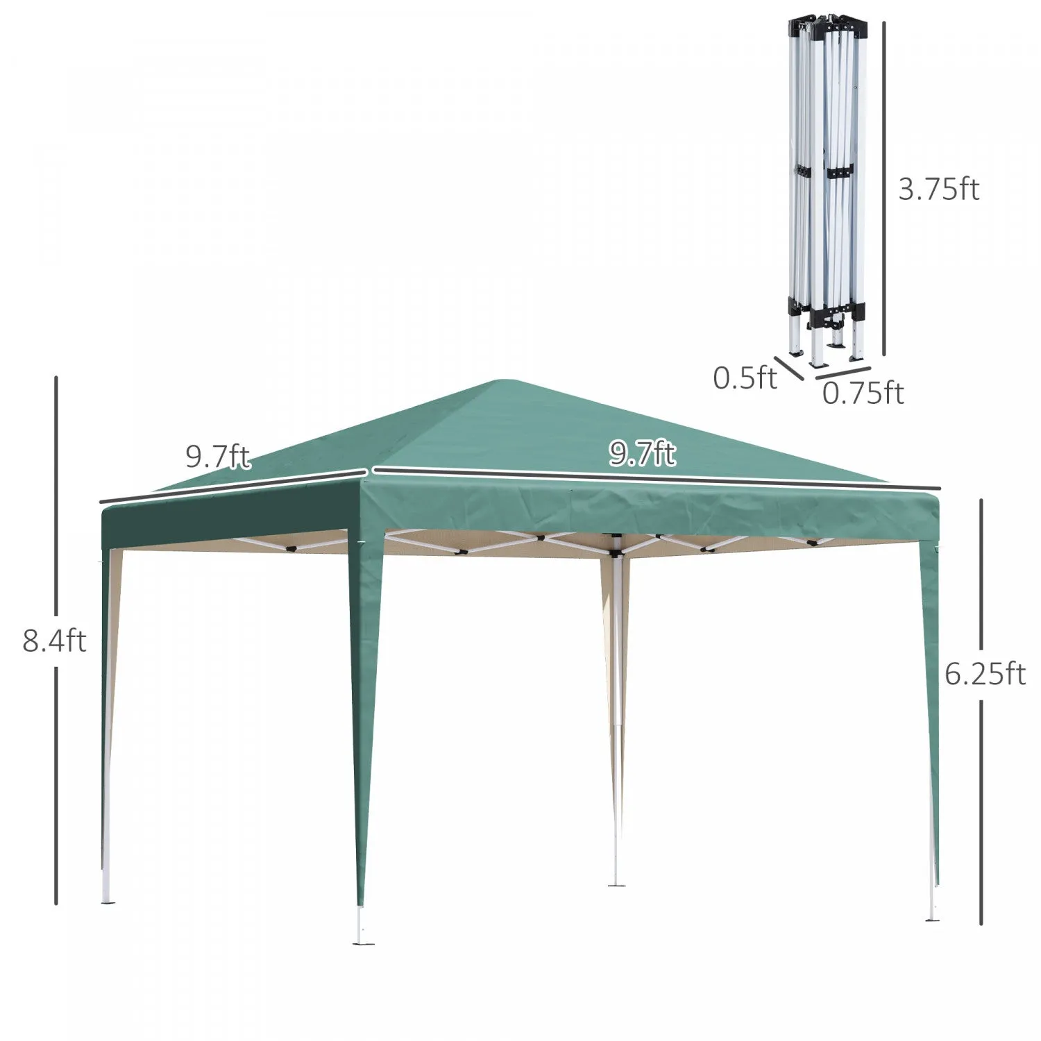 Outsunny 10x10ft Folding Pop Up Tent Outdoor Gazebo Canopy With Carrying Bag, Green|Outsunny 10x10ft Tente Escamotable Pliante D'exterieur Avec Auvent De Gazebo Avec Sac De Transport,