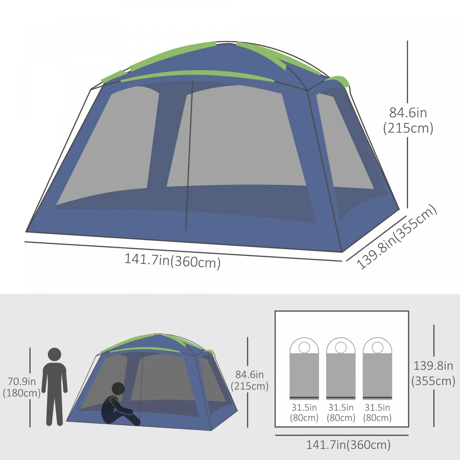 Outsunny 12' X12' X 7' 5-8 Persons Portable Outdoor Camping Tent Water Resistant Shelter Hiking Pop |Outsunny 12'x12'x7' 5-8 Personnes Tente De Camping En Plein Air Portable Abri Resistant A L'eau Rand