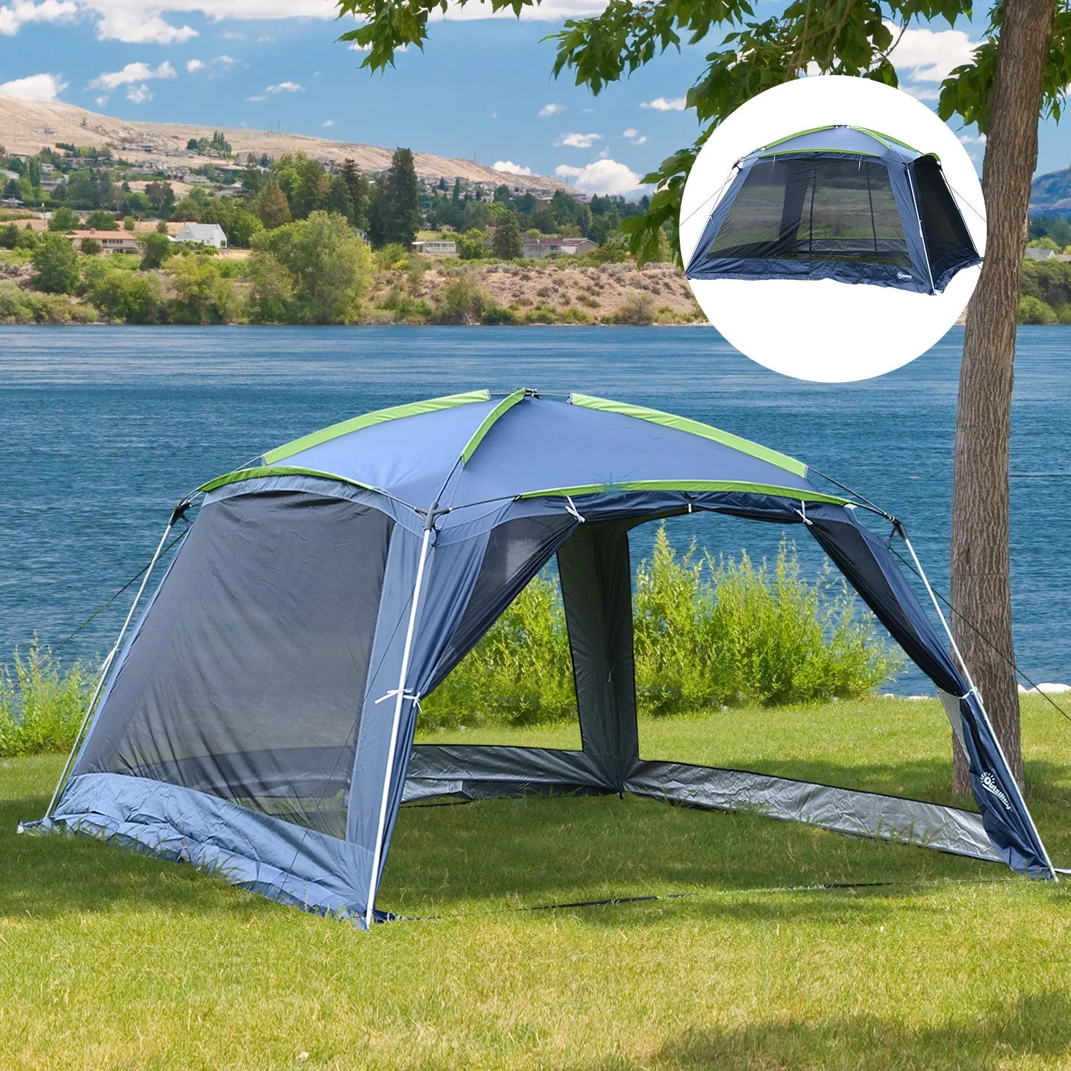 Outsunny 12' X12' X 7' 5-8 Persons Portable Outdoor Camping Tent Water Resistant Shelter Hiking Pop |Outsunny 12'x12'x7' 5-8 Personnes Tente De Camping En Plein Air Portable Abri Resistant A L'eau Rand