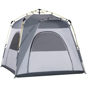 Outsunny Camping Tents 4 Person Pop Up Tent Quick Setup Automatic Hydraulic Family Travel Tent w/Windows, Doors Carry Bag Included