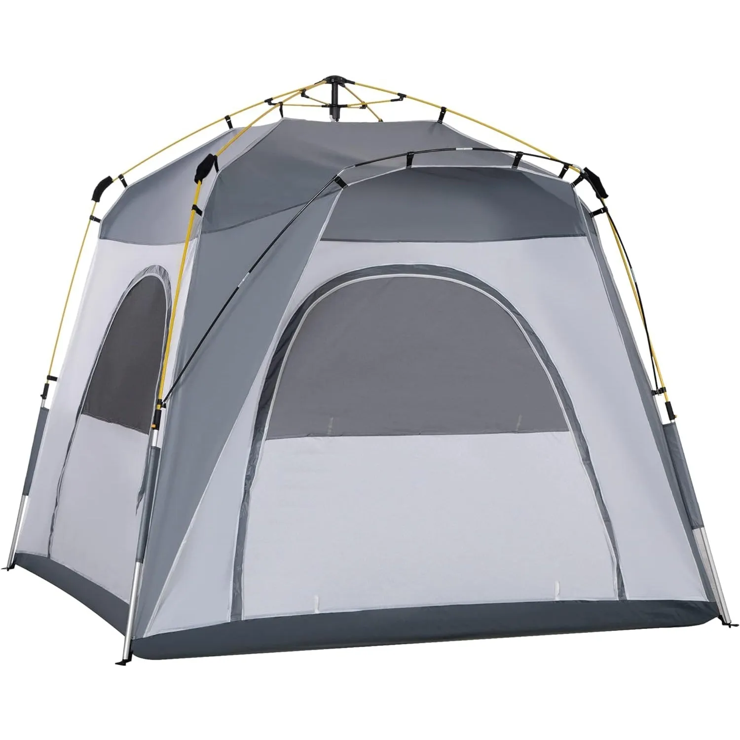 Outsunny Camping Tents 4 Person Pop Up Tent Quick Setup Automatic Hydraulic Family Travel Tent w/Windows, Doors Carry Bag Included