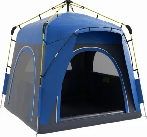 Outsunny Camping Tents 4 Person Pop Up Tent Quick Setup Automatic Hydraulic Family Travel Tent w/Windows, Doors Carry Bag Included