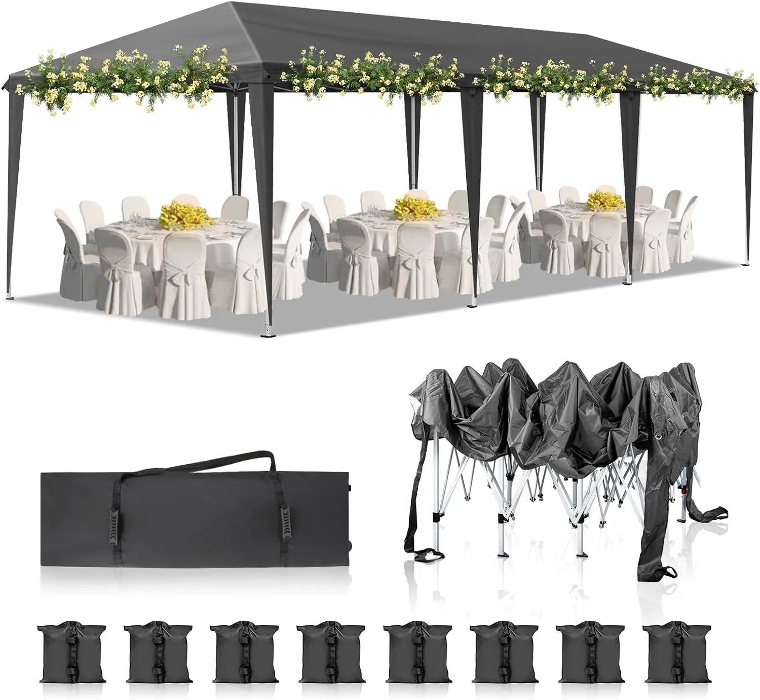 Outvita 10x30ft Ez Pop Up Outdoor Canopy Tent, Portable Commercial Instant Tent with Carry Bag for Party Wedding Birthday BBQ Events
