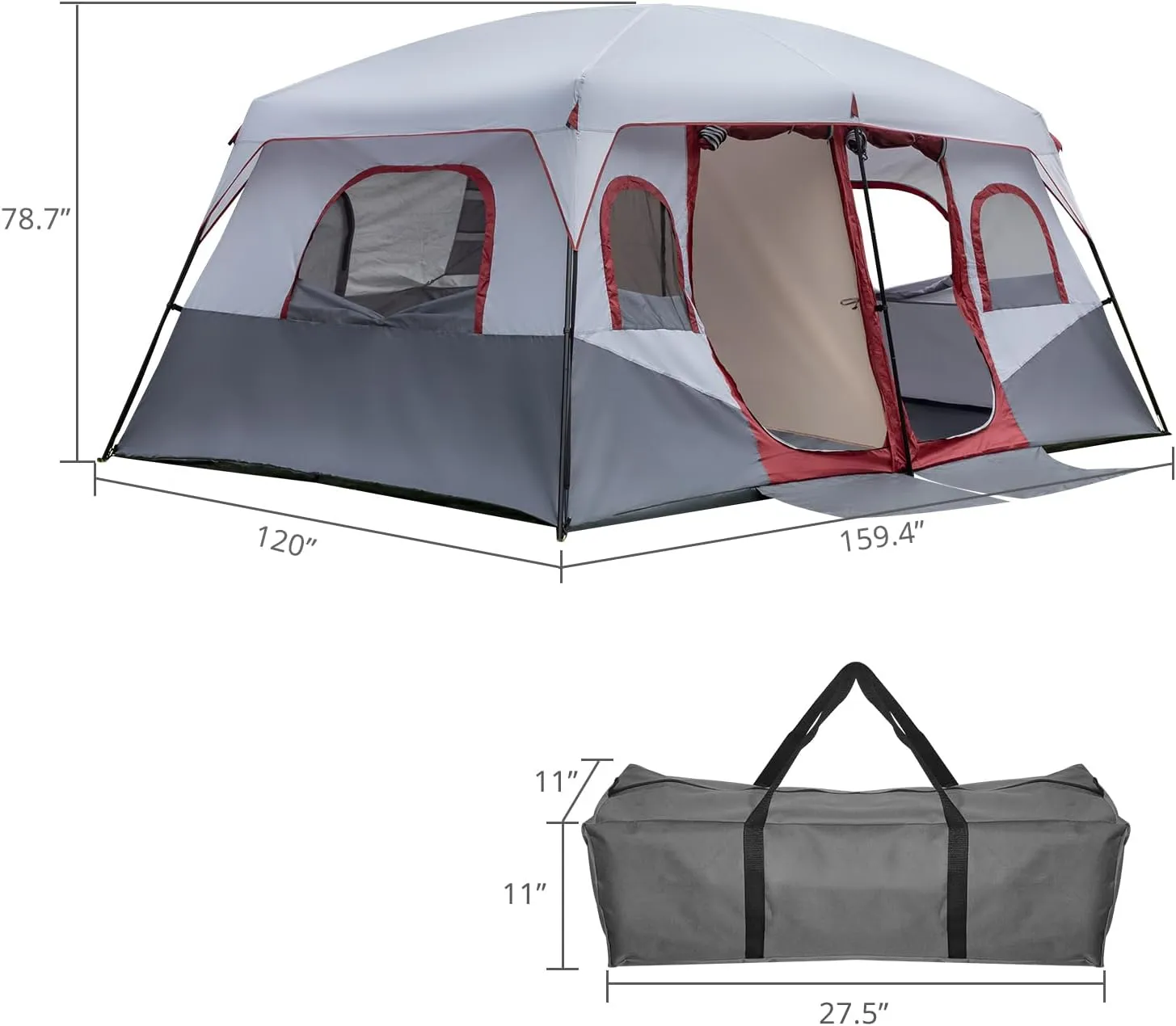 Outvita 8/10 Person Camping Tent, Large 2 Room Family Tent with Weatherproof Instant Cabin Shelter with Rainfly & Carry Bag for Backpacking Hiking Car Traveling…
