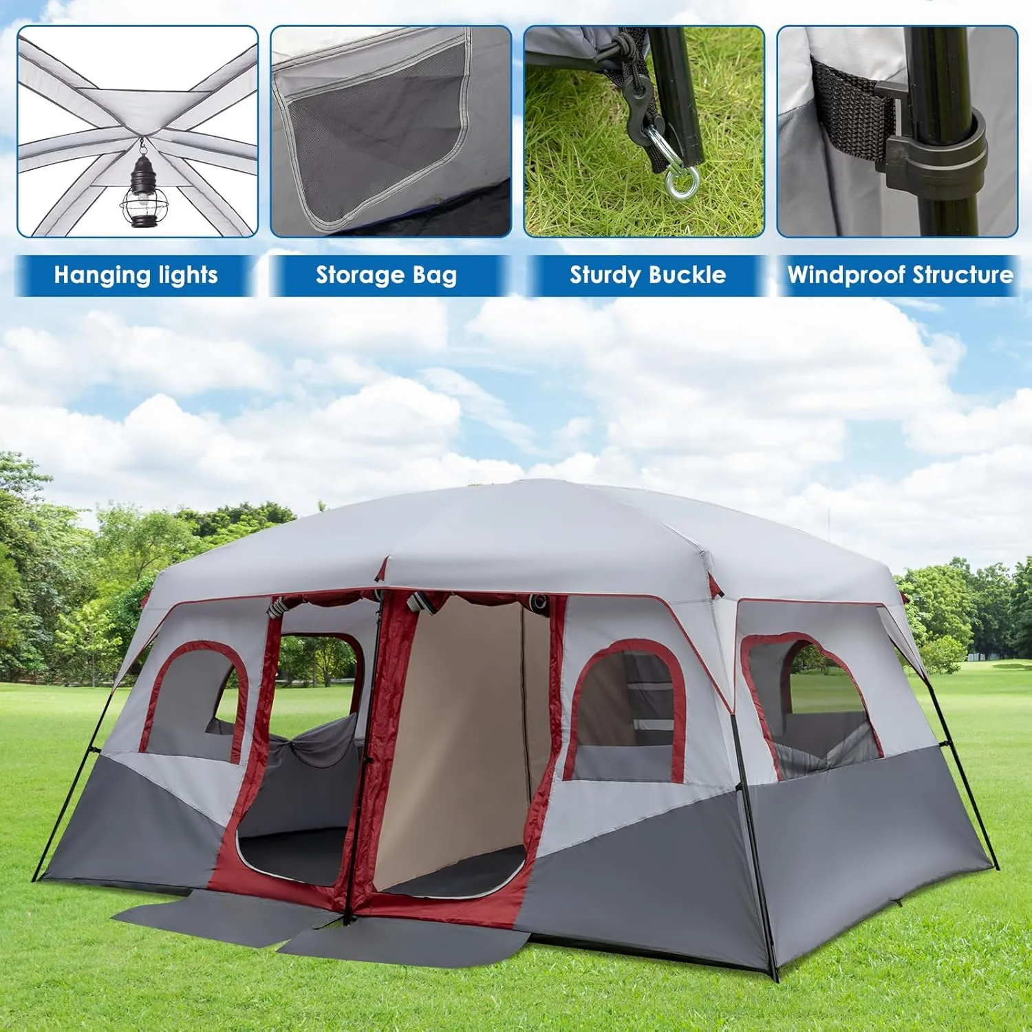 Outvita 8/10 Person Camping Tent, Large 2 Room Family Tent with Weatherproof Instant Cabin Shelter with Rainfly & Carry Bag for Backpacking Hiking Car Traveling…