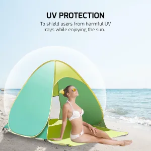 OVENTE Pop Up Beach Tent Sun Shelter, Portable and Lightweight Outdoor Sunshade Canopy, Easy Setup UV Protection Cabana with Ventilating Mesh Window and Carrying Bag Fit for 2 Person, Green TB0172TYG